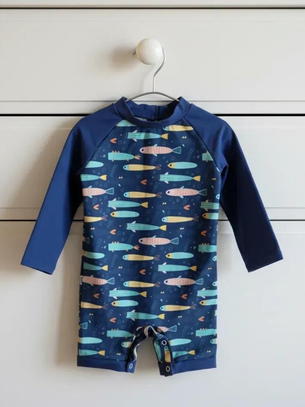 Multicolour Fish Long-sleeve One Piece Rashguard Swimsuit size 12-18 Months